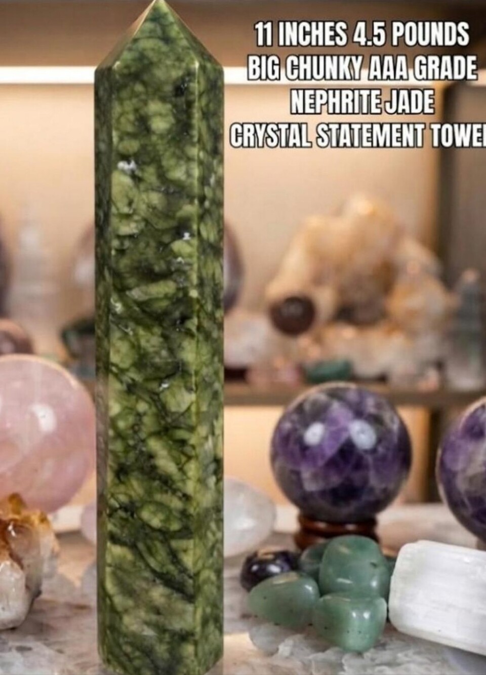 ✨️XXL-11"-4.5LBS-AAA Nephrite Jade Tower BIG & CHUNKY✨️British Columbia✨️NEW!✨️